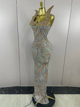 2025 Luxury Crystals Diamonds Slit elegant Sheath Fishtail Dress Women Sexy Evening Party Performance Photoshoot Stage Dress